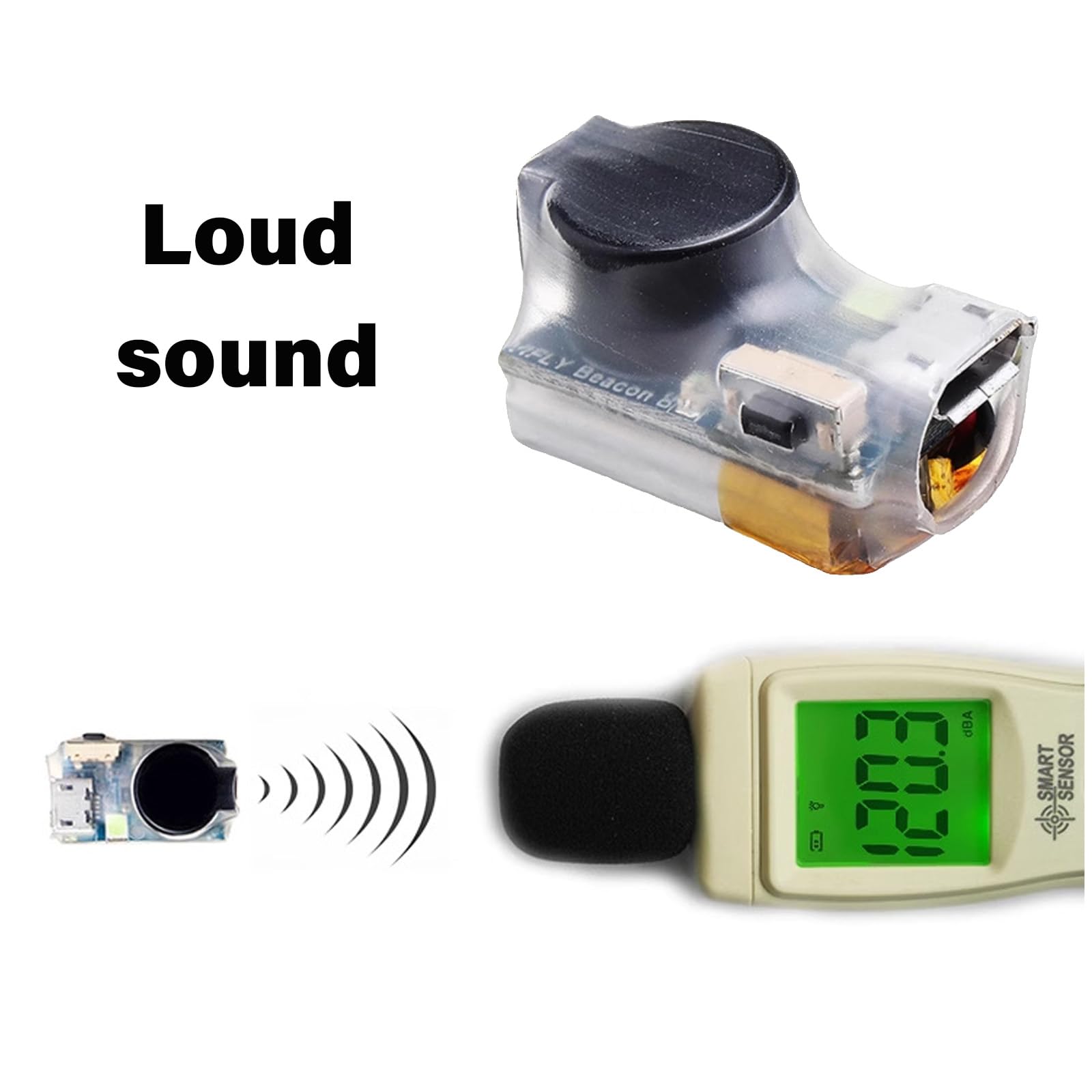 Zumbador para drones inalámbricos FPV con luz LED, batería de 80 mAh, giroscopio integrado, alarma de drones perdidos