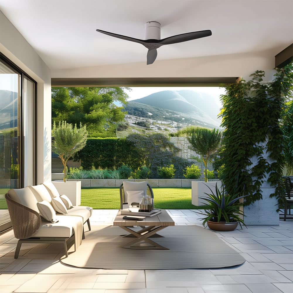Cecotec - Ventilatori da Soffitto EnergySilence Aero 5500 Aqua White&Black Connected - 40 W, Diametro 132 cm, Wi-Fi, Protezione IP44, Timer 8 Ore, 3 Pale, 6 Velocità, Estate/Inverno