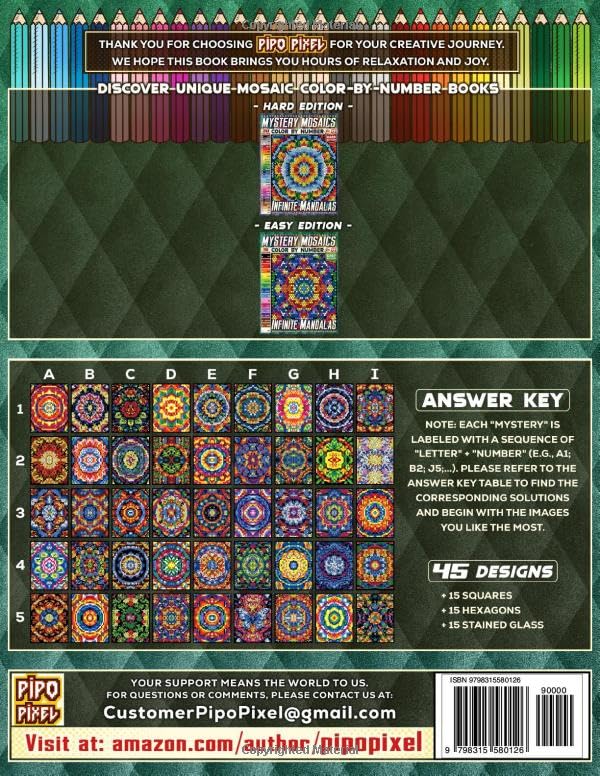 Infinite Mandalas - Easy Edition - Mystery Mosaic Color by Number - Vol. 01 - Featuring a 15-Color Palette: 45 Designs in Square, Hexagon, and Stained ... Mandala Patterns for Mindful Coloring - Image 2
