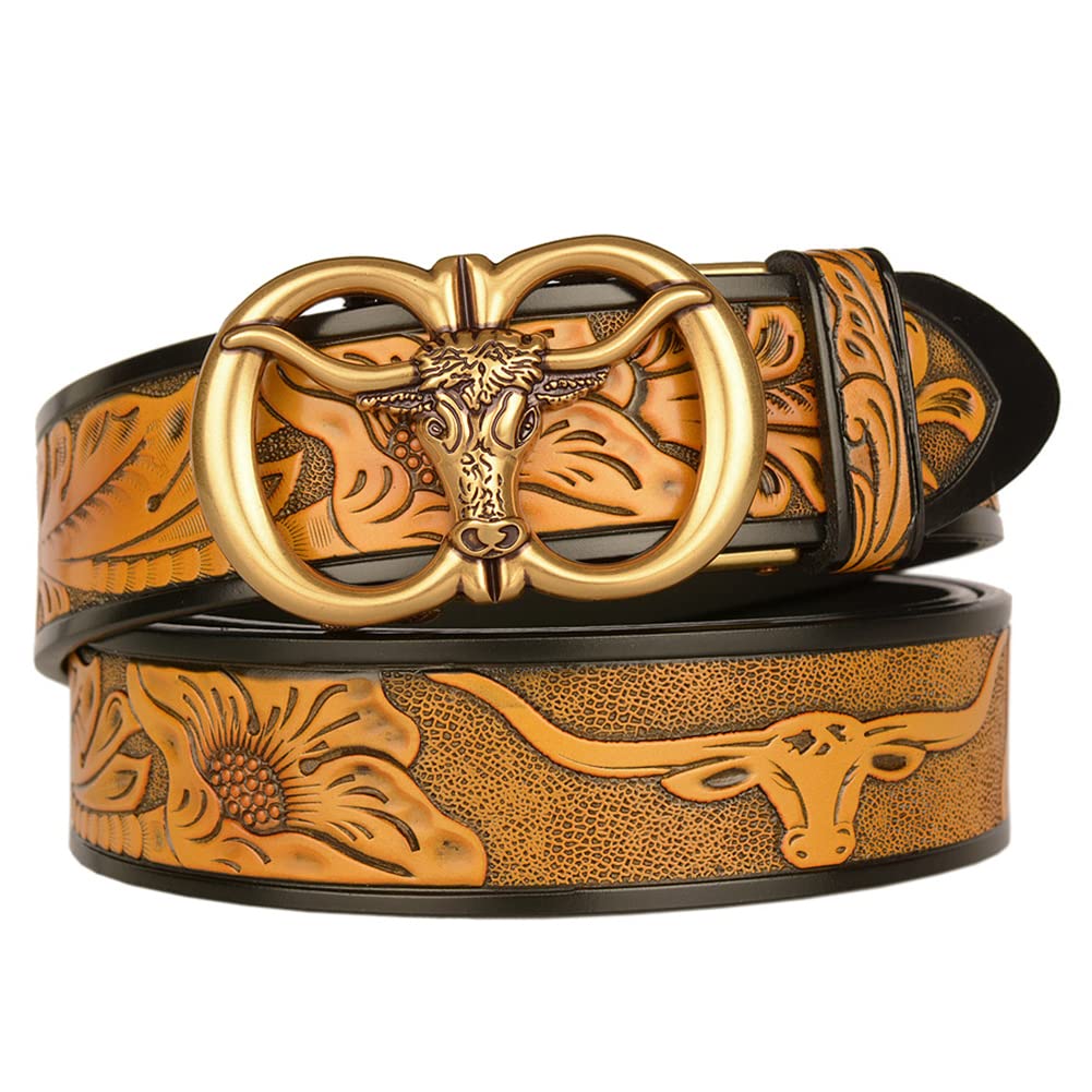 BDAYEK Men's Belt Automatic Buckle Men's Belt Fashion Leather Ratchet Antioxidant Elastic(E,130Cm/51Inch)