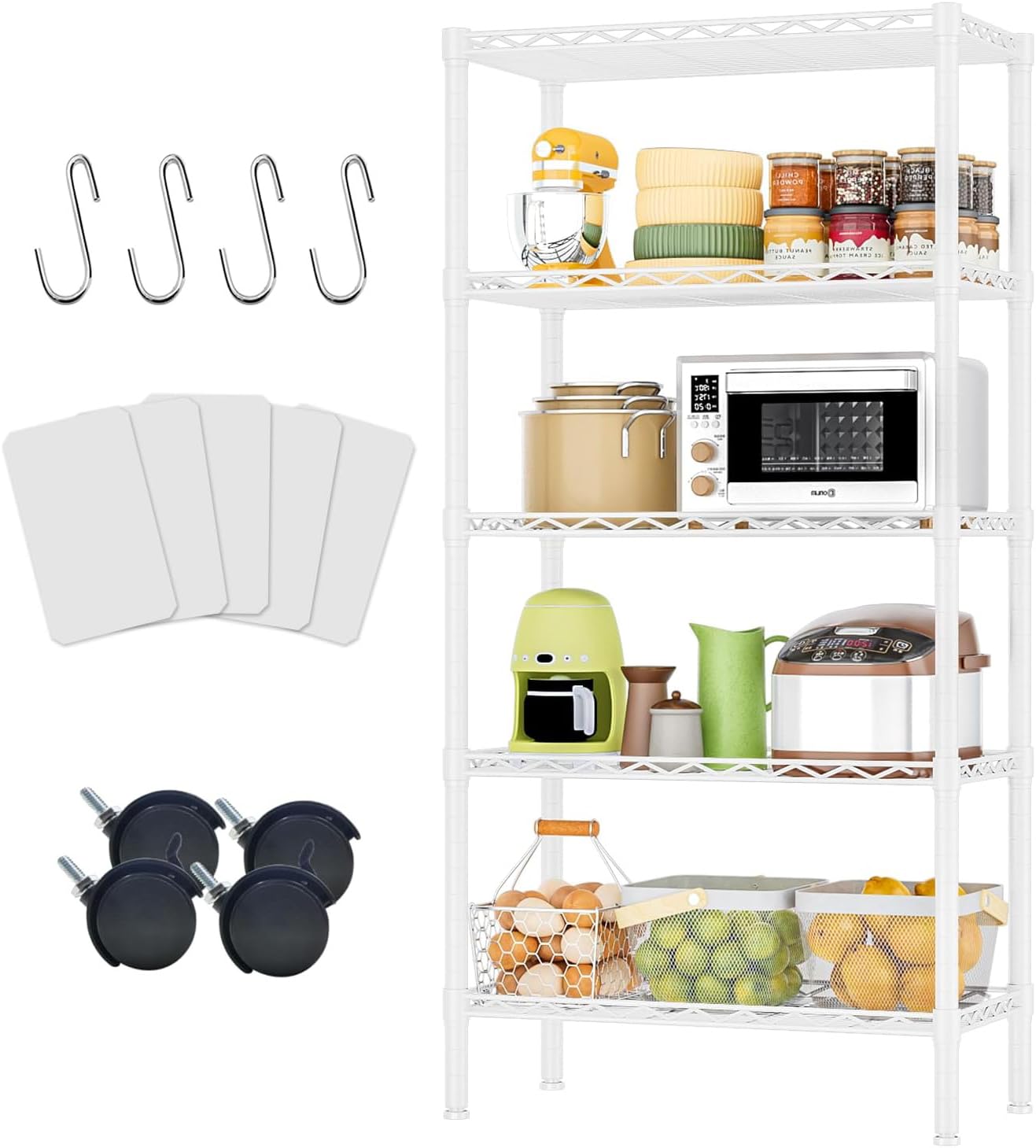 Forthcan 5 Tier Shelving Unit Adjustable Wire Shelves Organizer Shelf Rack Heavy Duty Storage Unit Metal Storage Rack Durable Organizer (White)