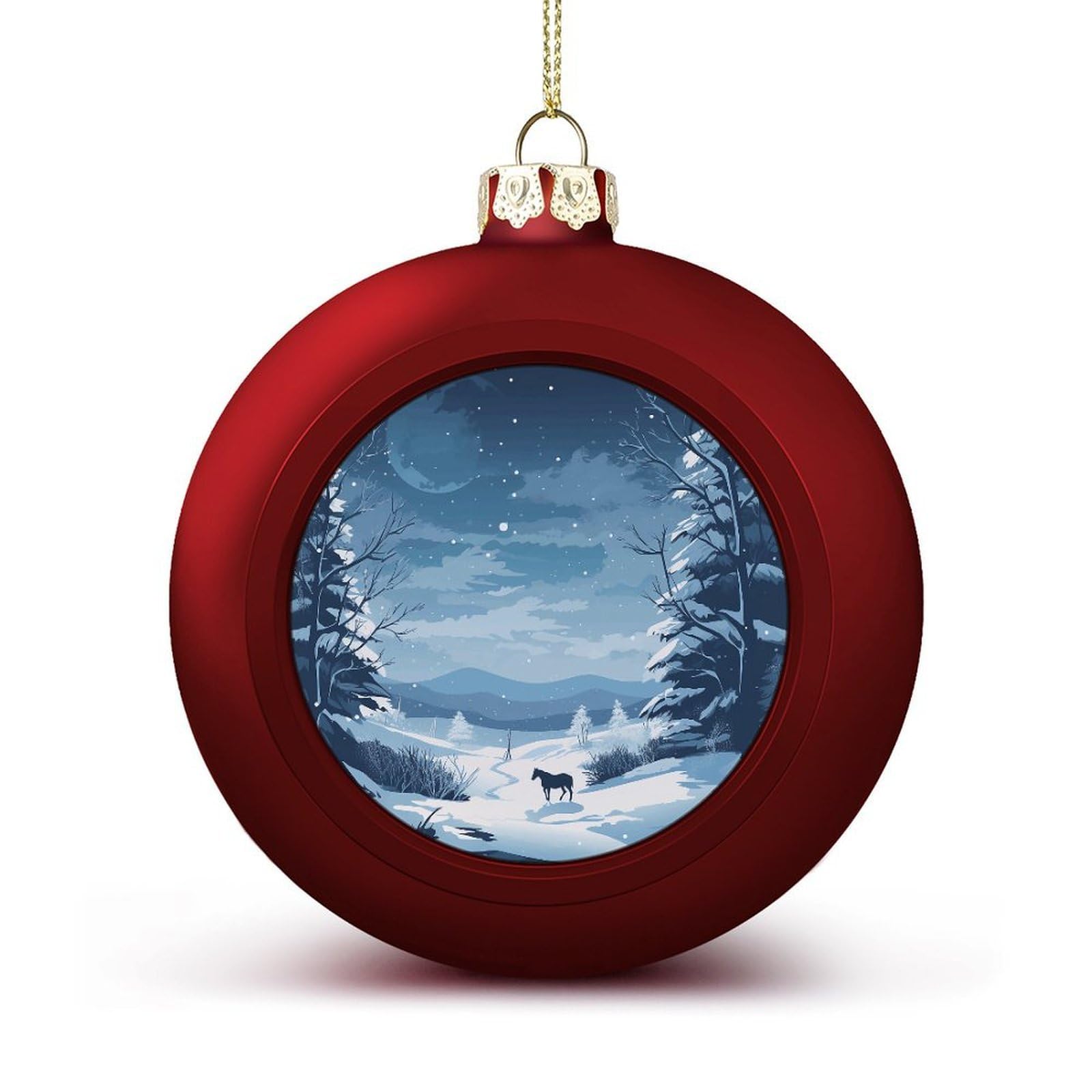 A Horse and Snow Christmas Balls Ornaments for Xmas Christmas Tree 1.6" Hanging Shatterproof Xmas Balls Hanging Decor Pendants for Holiday Party Outdoor Indoor DIY Craft Supplies