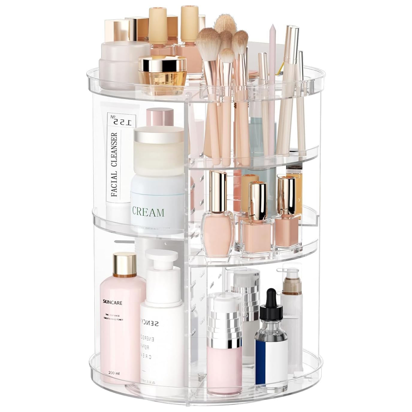 HOUSE OF VIPA 360 Rotating Makeup Organizer, Acrylic DIY Adjustable Bathroom Makeup Carousel Spinning Holder Rack, Large Capacity Cosmetics Storage Box Vanity Countertop (Clear)-image-45