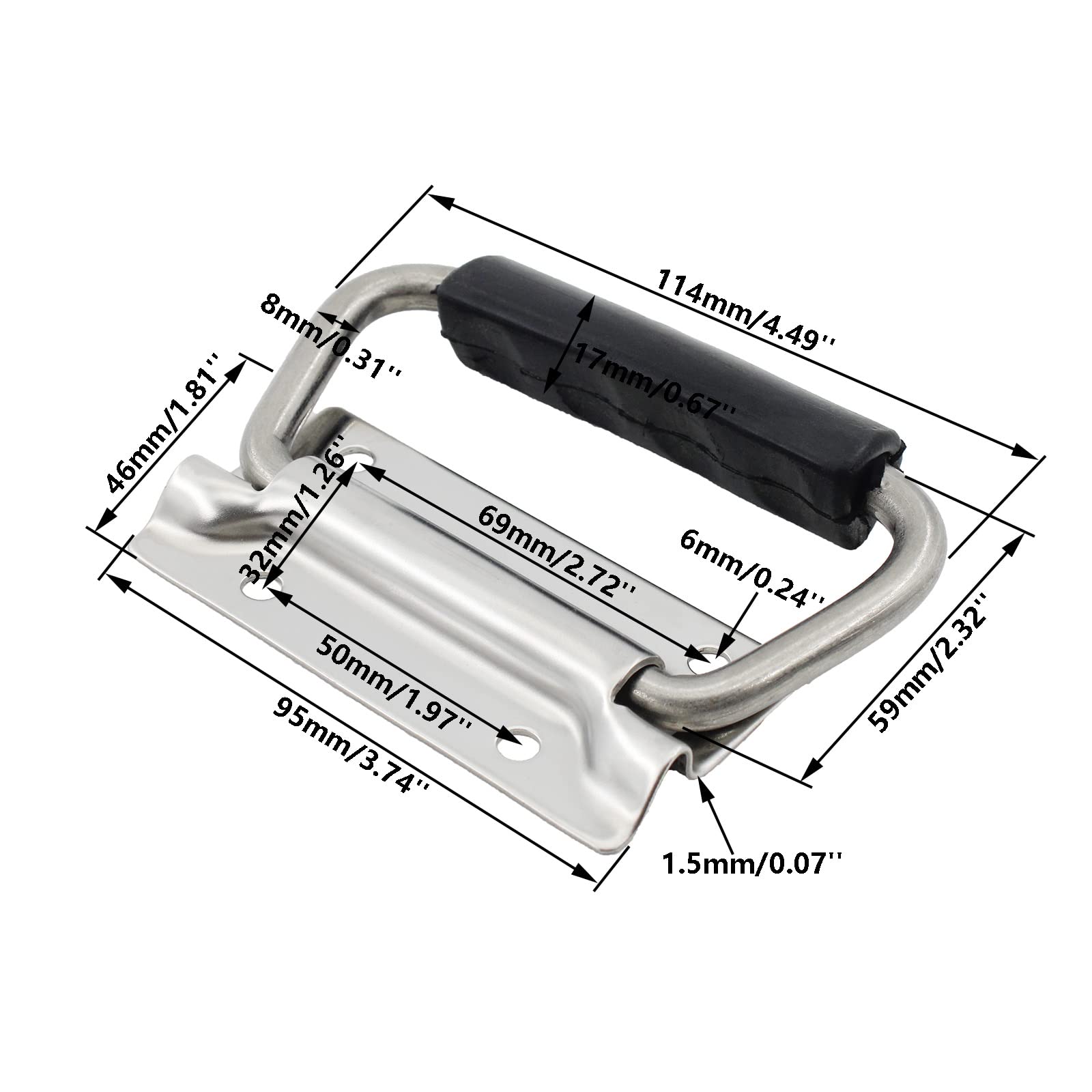 2Pcs Spring Loaded Pull Handles Surface Mount Chest Handle with Rubber Grip Handmade Chest Trunk Lifter Handle Pull — view 2