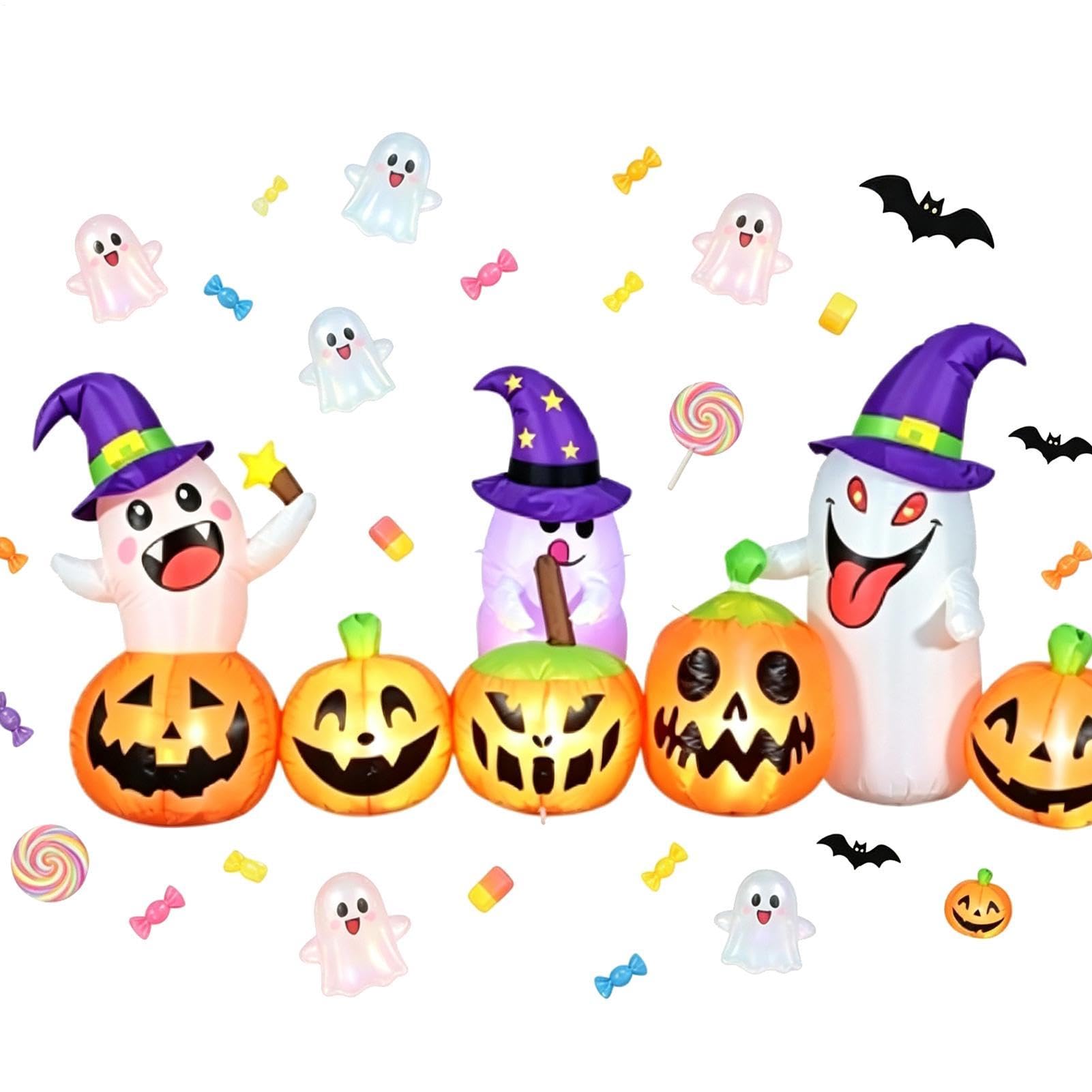 Halloween nadmuchiwana figurka 2,4 m duża dekoracja z wbudowanymi diodami LED, kapelusz czarownicy