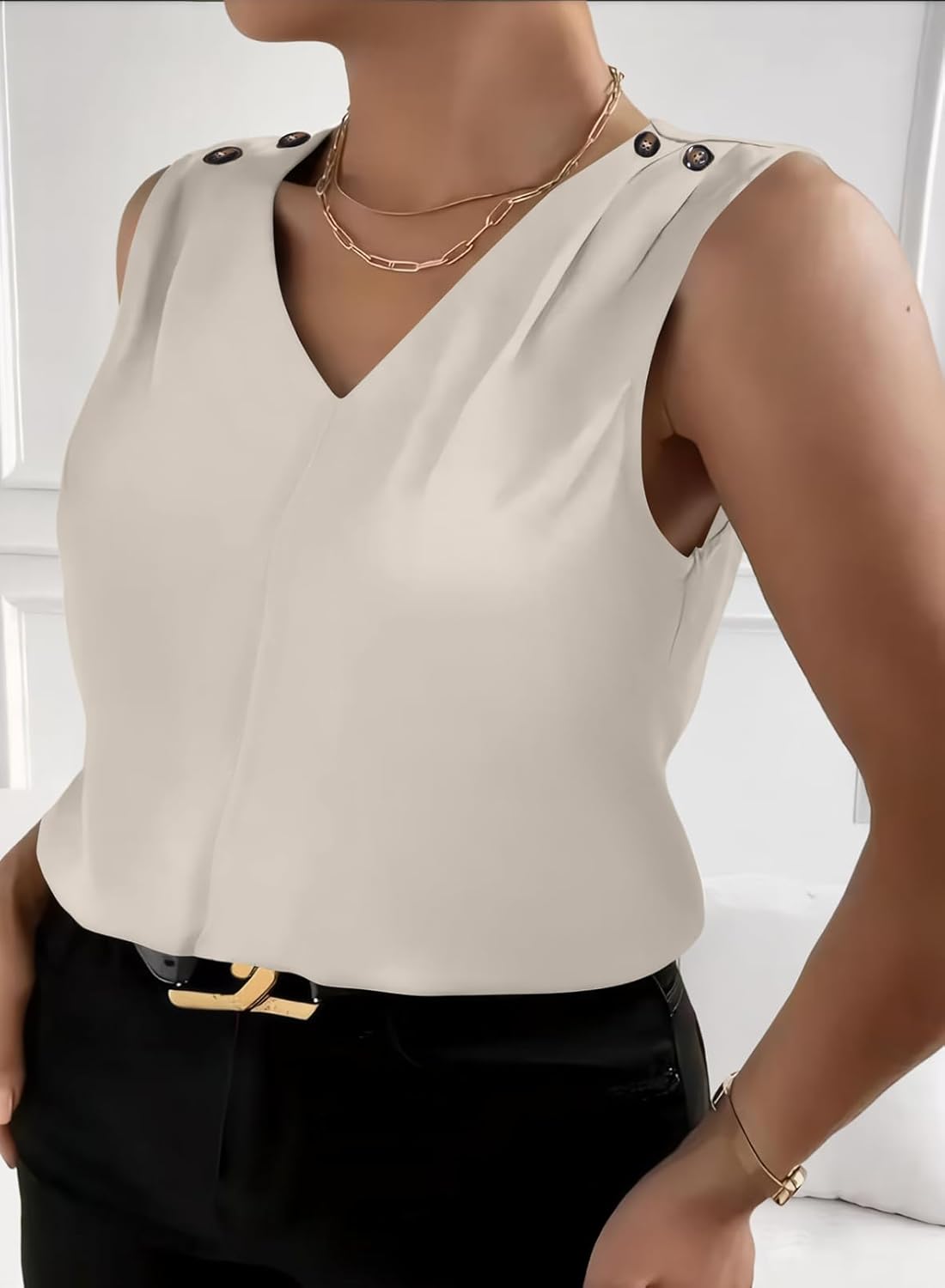 Eytino Plus Size Tank Tops for Women Dressy Casual V Neck Sleeveless Pleated Loose Summer Basic Blouses Shirts(1X-5X) - Image 3