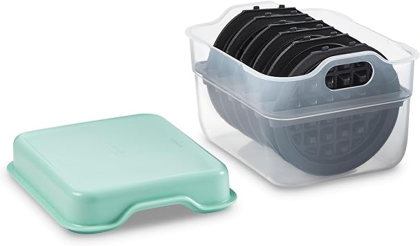 DASH MultiMaker Mini System Removable Plate Storage Case - Plate Organizer with Lid - Stackable Countertop or Cabinet Organizer Storage for Removable Plates - Aqua