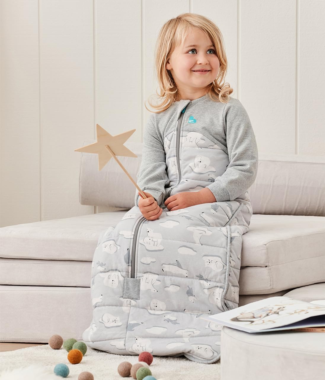 Love To Dream sacco nanna, 18-36 mesi - Grigio Polo Sud | Coperta e trapunta indossabile extra calda, maniche lunghe | 3,5 Tog per autunno e inverno (14–16°C) | Doppia cerniera