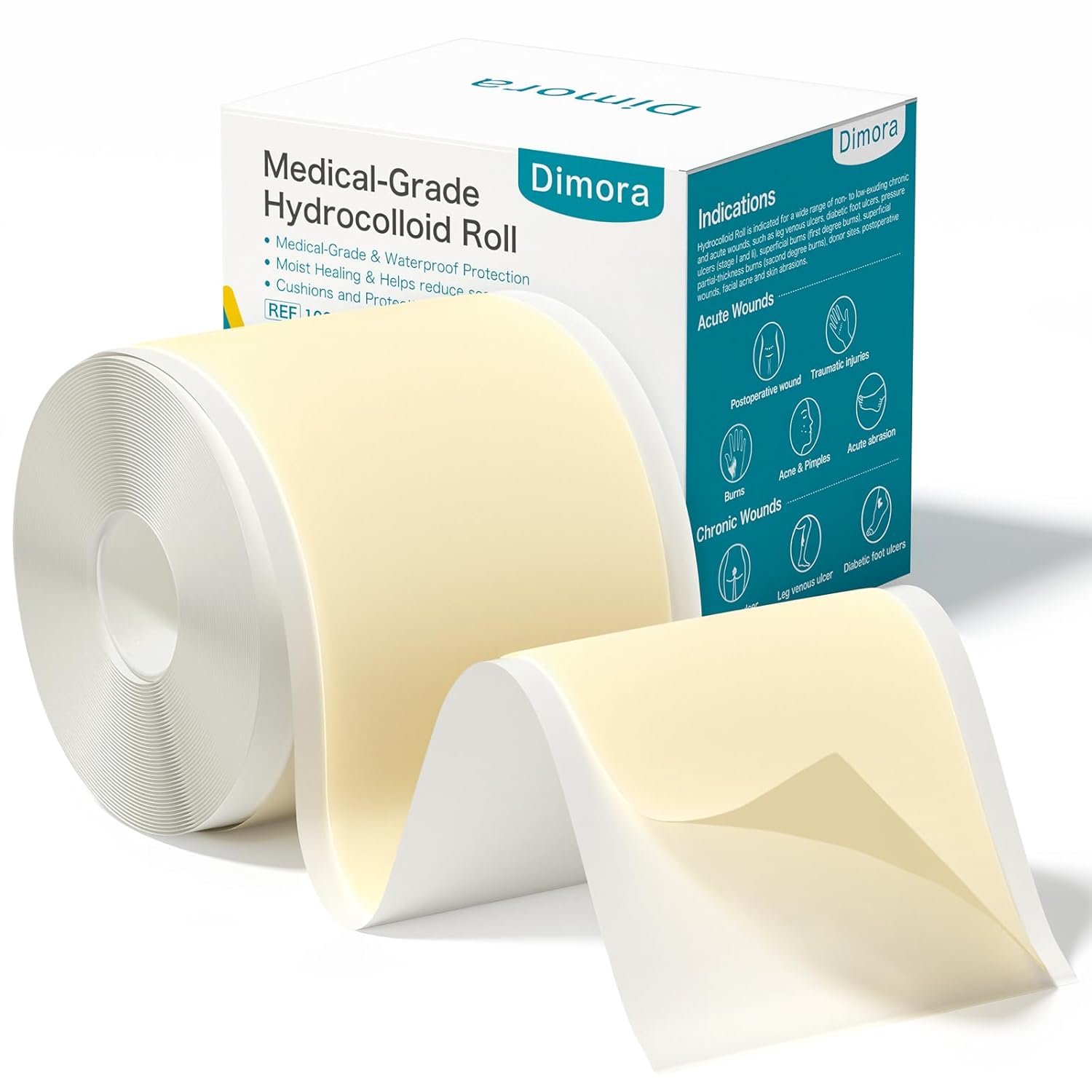 Dimora Medical Grade Hydrocolloid Bandage Roll 2in 16ft Highly Absorbent Hydrocolloid Dressings for Wound Care Burn Blister Pimple