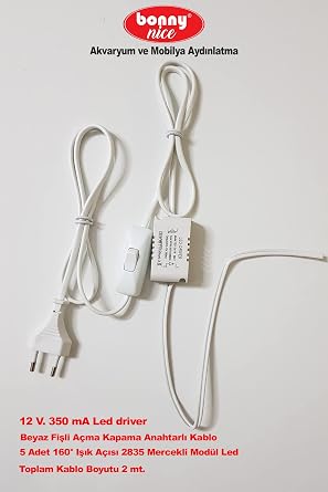 Akvaryum Modül LED Aydınlatma Işık Anahtarlı 5'li (Beyaz) [Enerji Sınıfı A]