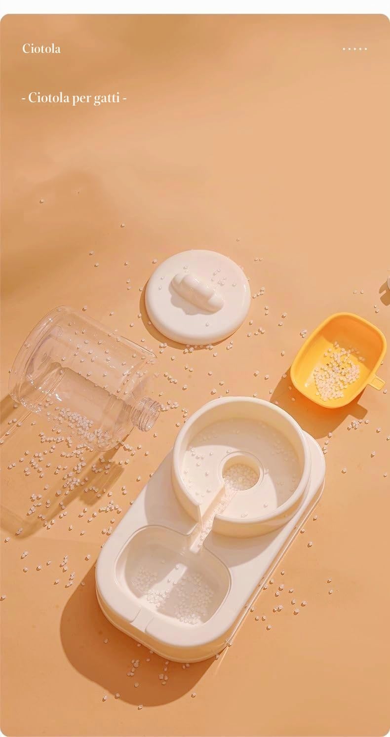 dispenser crocchette gatto,distributore cibo gatti, 2 ciotole con erogatore d'acqua 2,2 l + 1,8 l (rosa)