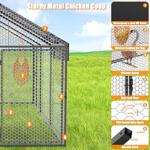 Large Metal Chicken Coop 120" L×40" W×40" H Heavy Duty Chicken Run Hen House with Waterproof Anti-UV Cover for Outdoor Chicken Pens with Chicken Swing - Thumbnail 2