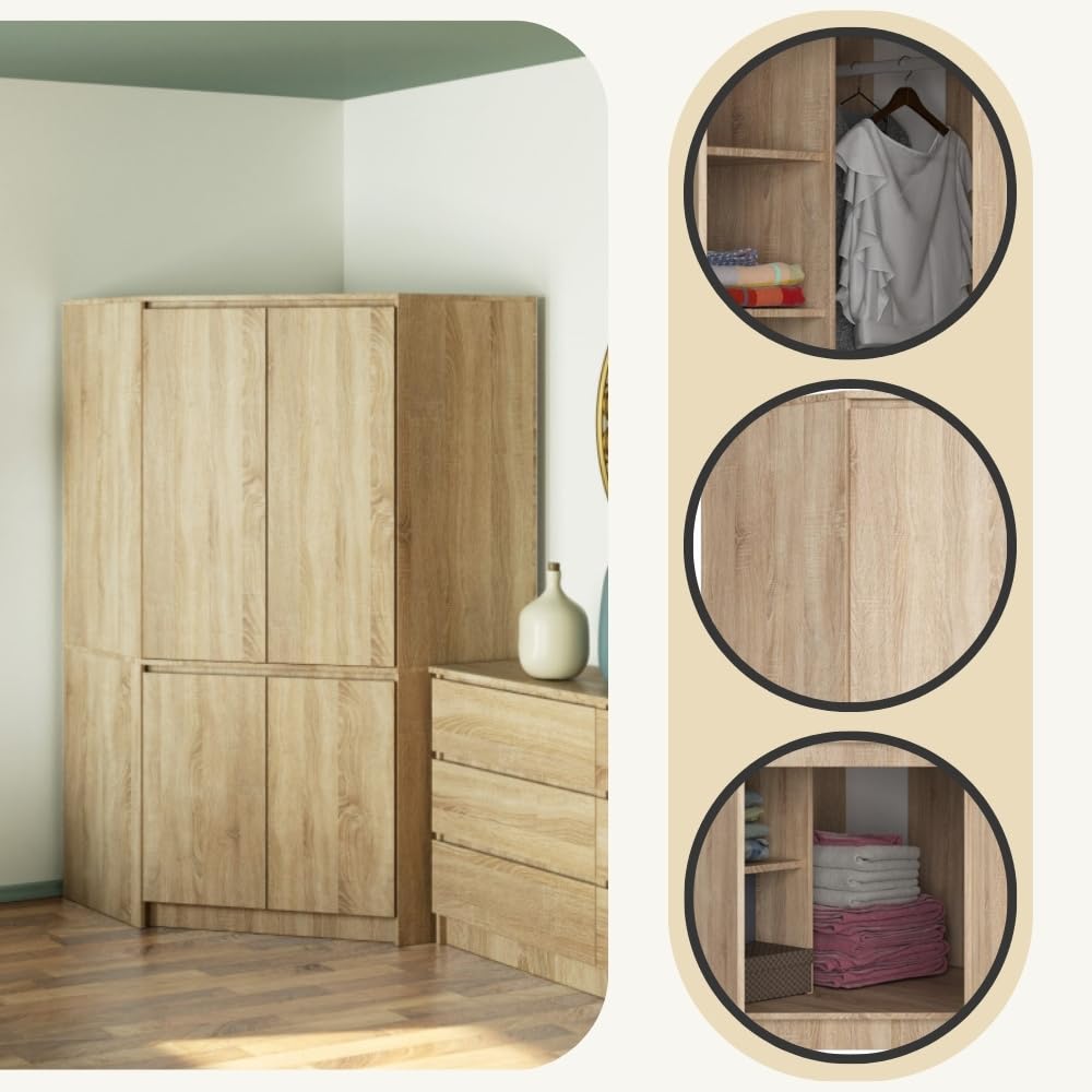 Armario esquinero AKORD S100 Roble Sonoma 100 cm con 4 puertas y 6 estantes acabado en Roble Sonoma 100x50x180 cm