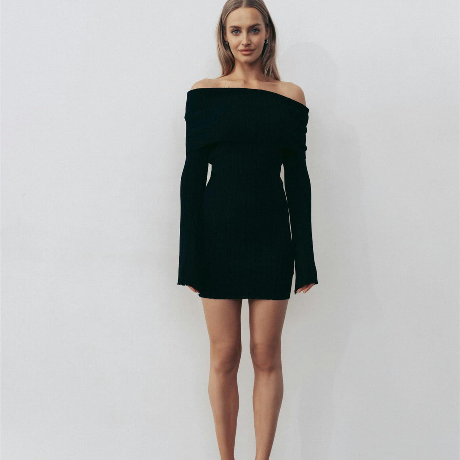 Vestito Abito A Maniche Lunghe con Una Spalla Donne Sexy da Donna con Gonna Corta con La Spalla-caffè-m