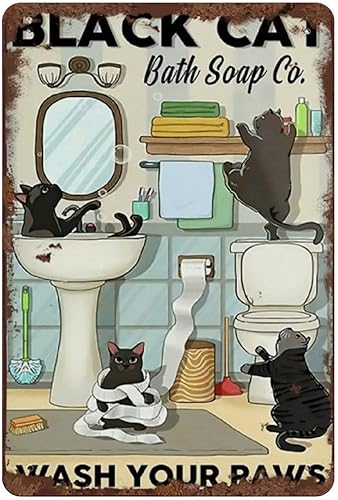 Cartel divertido para decoración de pared con diseño de gato para baño, póster retro para bar, hogar, baño, 6 x 8 pulgadas