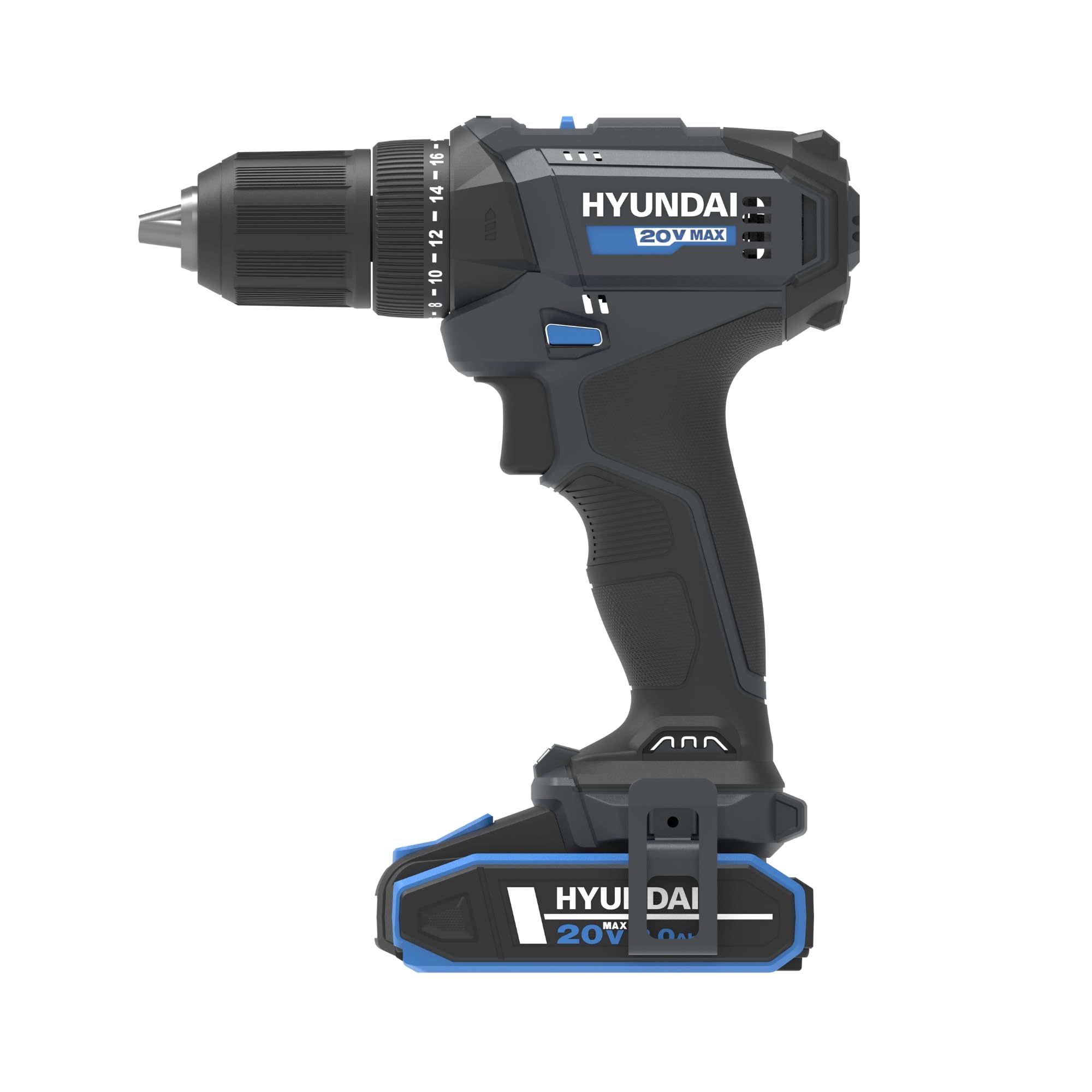Hyundai - Perceuse Visseuse Sans Fil 20V 40Nm – Batterie 2Ah & Chargeur Inclus, Boîte 2 Vitesses, Mandrin 13 mm, LED, Légère 1 kg – Garantie 3 Ans