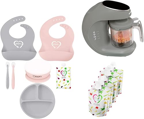 EVLA'S Máquina de alimentos para bebés, procesador de alimentos, licuadora, molinillo, vaporizador para alimentos saludables y caseros con 6 bolsas