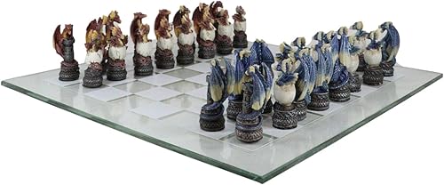 Ebros Gift Coloridos lados rojos y azules pintados a mano de fantasía medievales de fantasía de mazmorras y dragones, piezas de ajedrez de resina