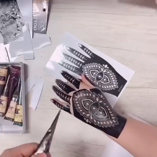 14-teiliges Tattoo-Schablonen-Set – Temporäre Körperkunst Für Hände & Körper | Indisch-arabische Muster