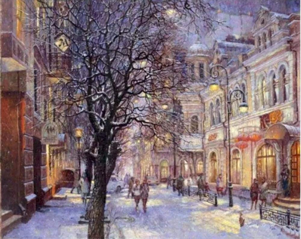Peinture par numéros paysage de neige cadeau unique fait main art mural 40x50
