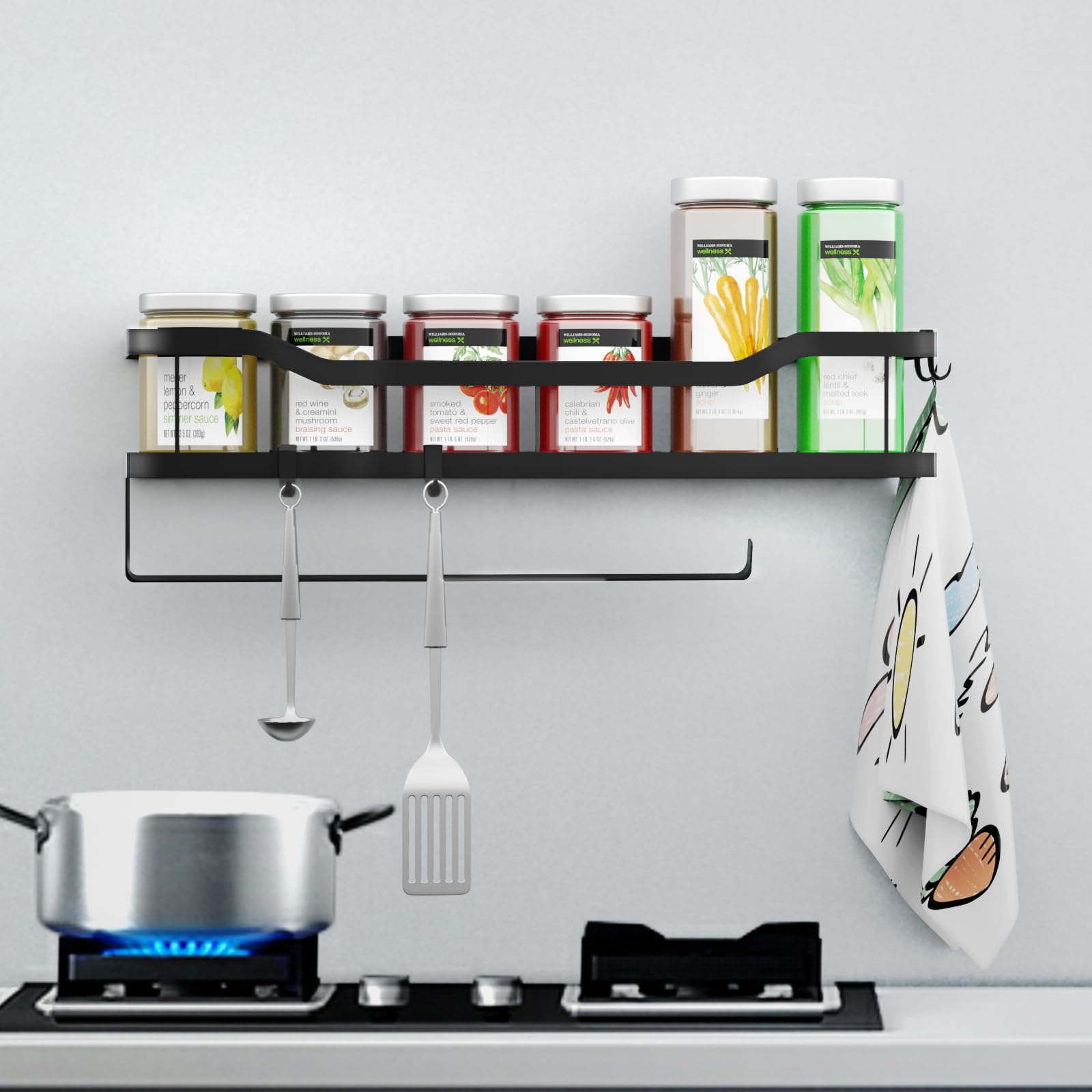 Portaspezie Da Parete Con Portarotolo E Ganci - Organizzatore Cucina Salva Spazio | Montaggio Adesivo O A Viti