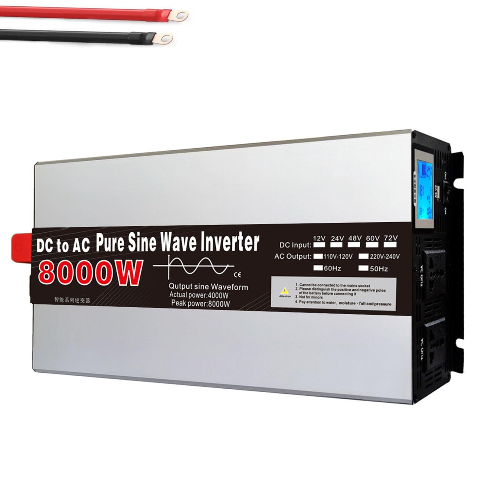 Przetwornica mocy 4000W DC 12V 24V na 110V 60Hz/220V 50Hz, niskoczęstotliwościowa ładowarka solarna dla kamperów, systemów solarnych off-grid z 2 gniazdkami AC