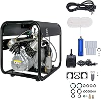 Vista 9 de TUXING Compresor de aire PCP de 4500 psi, coompresor de aire de tanque de buceo, bomba de alta presión de doble cilindro, versión de parada