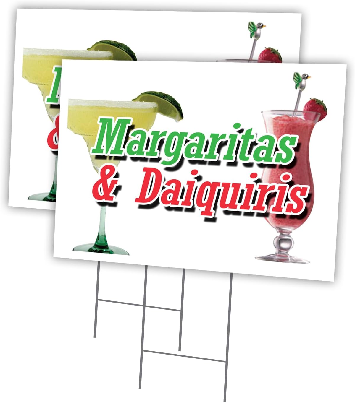 Margarita & DAIQUIRIS 2 Pack of 12" x 16" Yard Sign & Stake | Advertise Your Business | Stake Included Image On Both Sides | Made in The USA