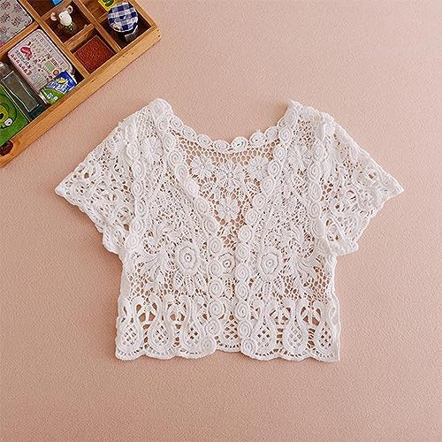 Womens Short Sleeve Tassels Lace Cardigan Floral Crochet Beach Up Shrugs Open Front Crop Jackets4