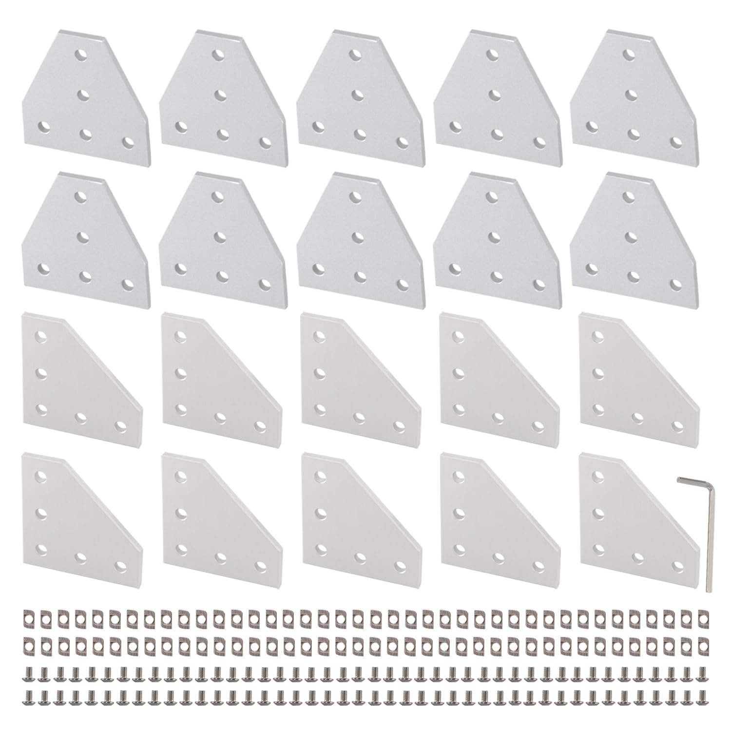 Sidaxia 10Pcs L Shape & 10Pcs T Shape 2020 Corner Bracket Joint Plate 5 Hole Aluminum Extrusion Connector with 100Pcs T-Nuts, 100Pcs Screws and 1Pc