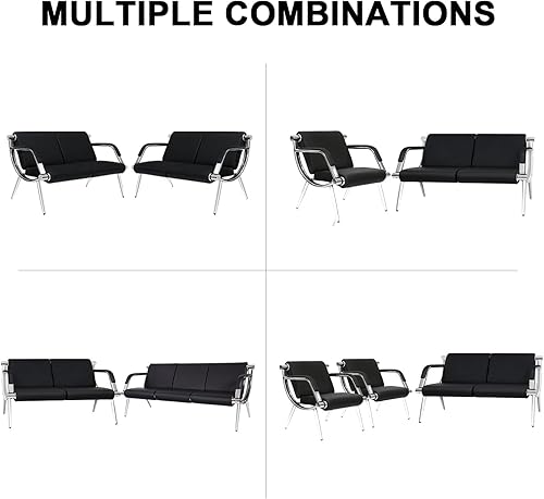 Miniatura 5 de kinbor Sillas de piel sintética para sala de espera, banco de 2 asientos para recepción de invitados con brazos para aeropuerto, hospital, oficina,