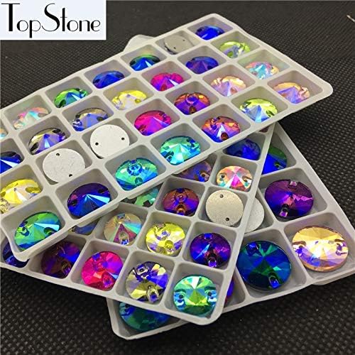 Ochoos Mix Colors AB 8,10,12,14,16mm Rivoli Crystal Sew On Stone Flatback Round Sewing Glass Beads Dress Making - (Color: 8MM 84pcs)