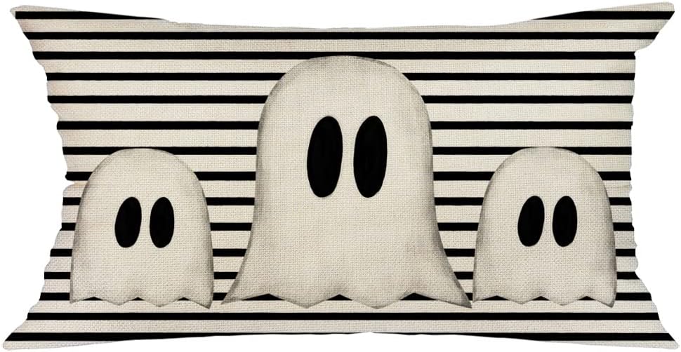 Ghost Striped Halloween Lumbar Pillow Cover (12×20 Inch)