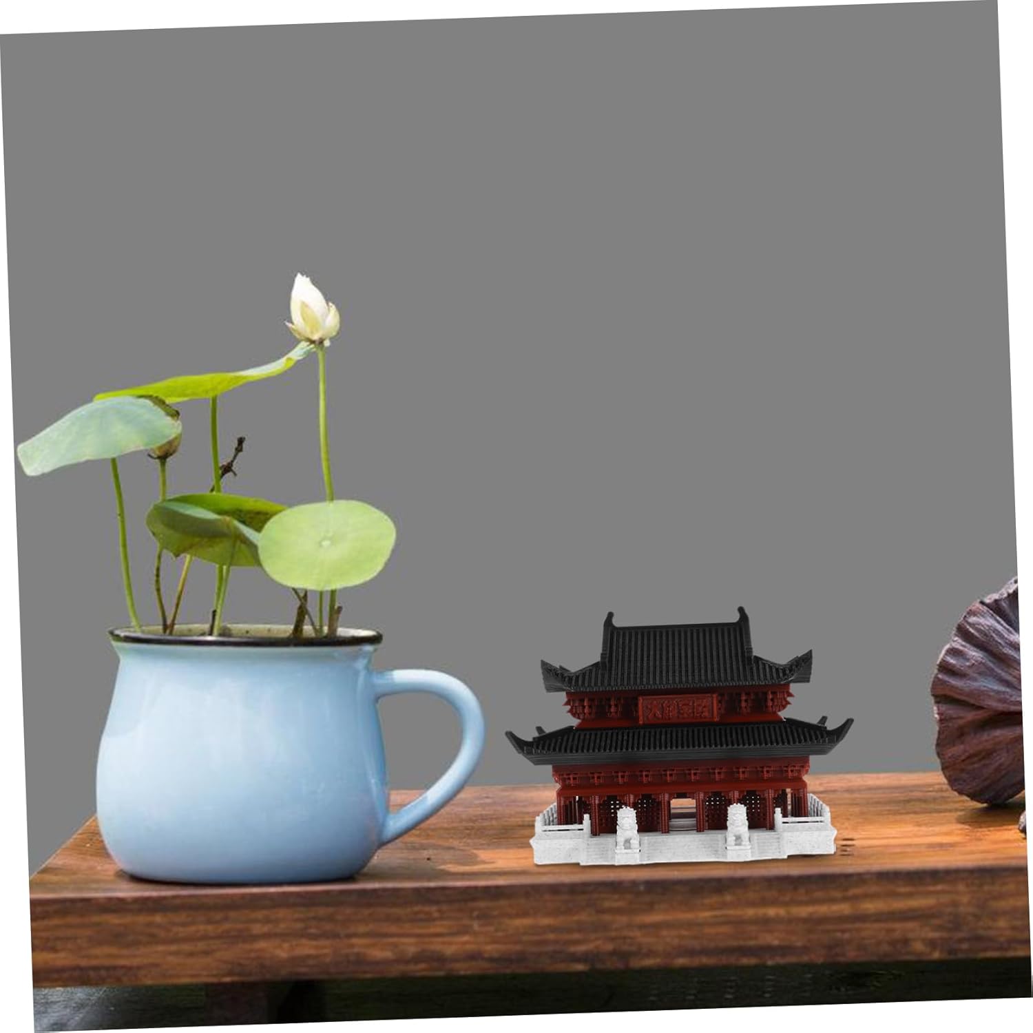 Mobestech Asian Ancient Architecture Miniature Model Realistic Desktop Decoration for Office Home and Study Room Chinese Style Building Statue for Fish Tank and Bonsai