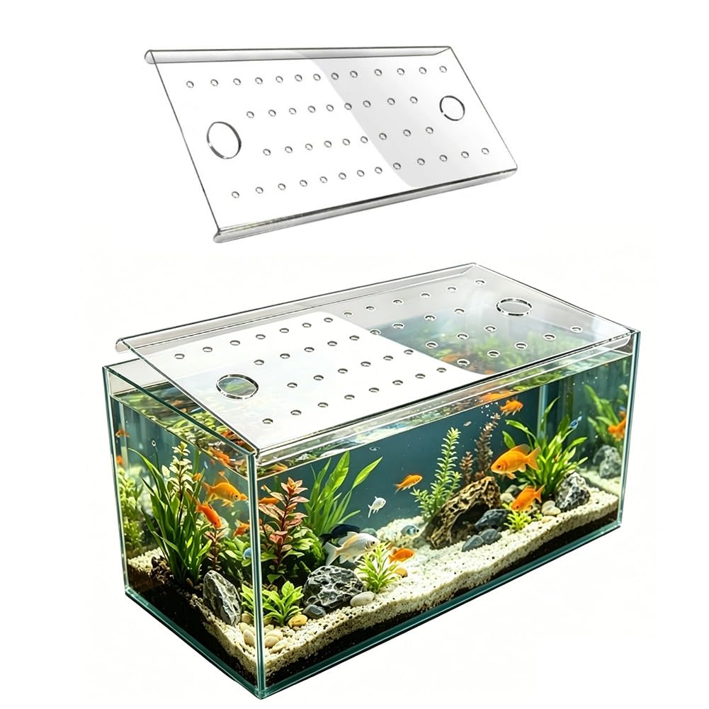 Coperchio per acquario, copertura in acrilico trasparente per evitare che i pesci saltino e graffi del gatto, ideale per acquari rettangolari in vetro e acquari tartarughe, design traspirante