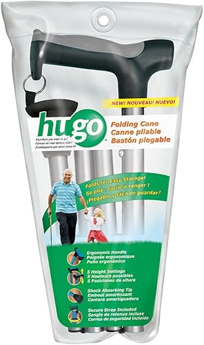 Hugo Mobility 731-492 Bastón plegable ajustable con correa reflectante, color humo