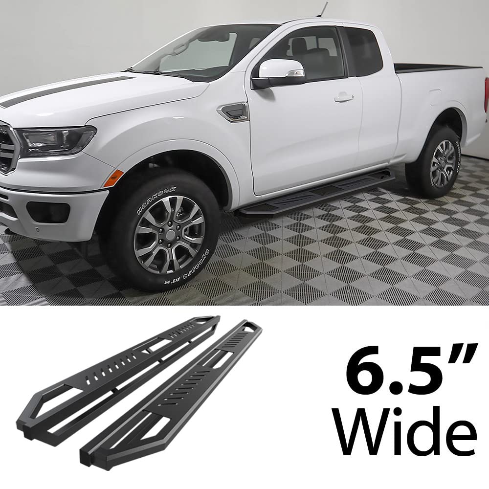 HD Ridez Side Steps Aluminum Armor Compatible with Ford Ranger 2019-2023 Super Cab (with 2 Full Size Doors and 2 Suicide Doors) (Nerf Bar Side Steps Side Bars)