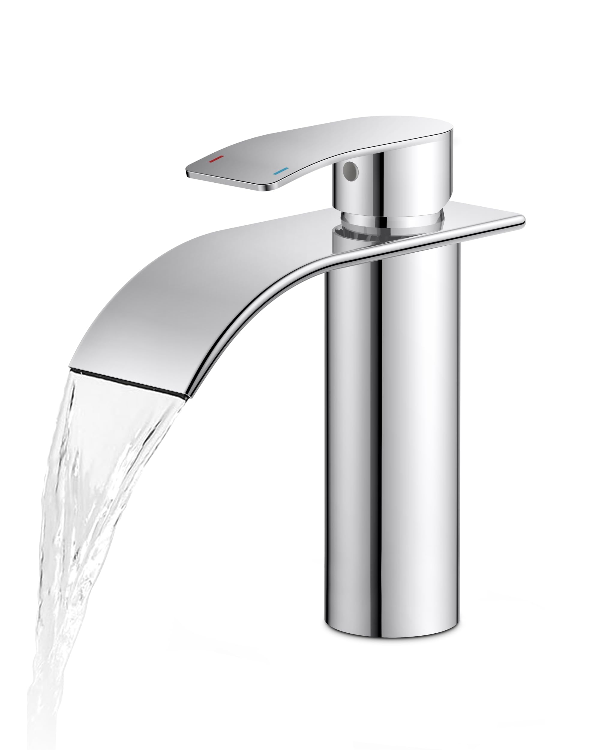 FORIOUS Robinet de Salle de Bain,Mitigeur Lavabo Cascade en Acier Inoxydable,Mitigeur Monocommande pour Eau Chaude et Froide dans la Salle de Bain, Économiseur D'eau et D'énergie Chromé.