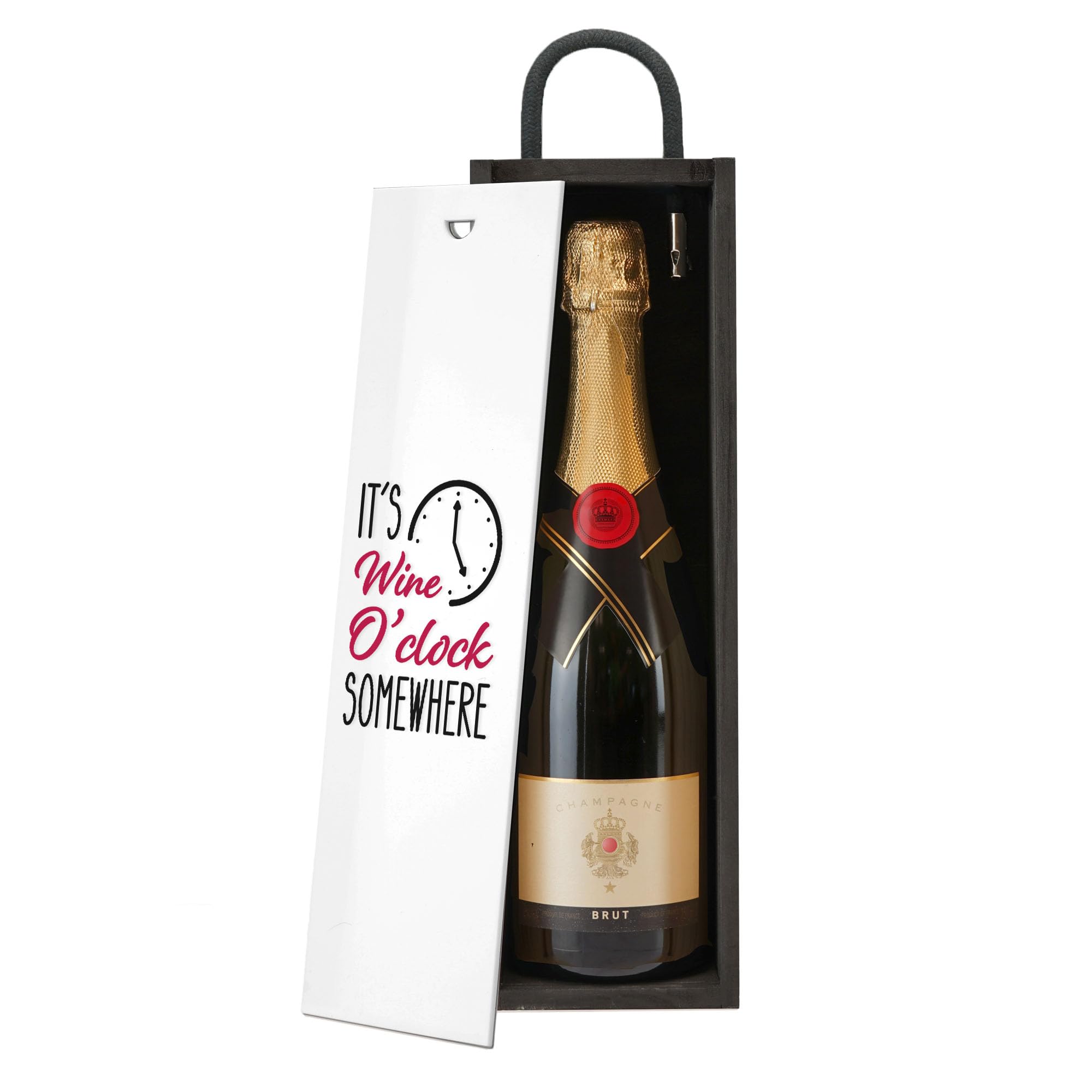 A1 Graphics Ltd It’s Wine O'clock Somewhere Champagne Wine Gift Box Funny Birthday Gift Box Only (White, Black Box)