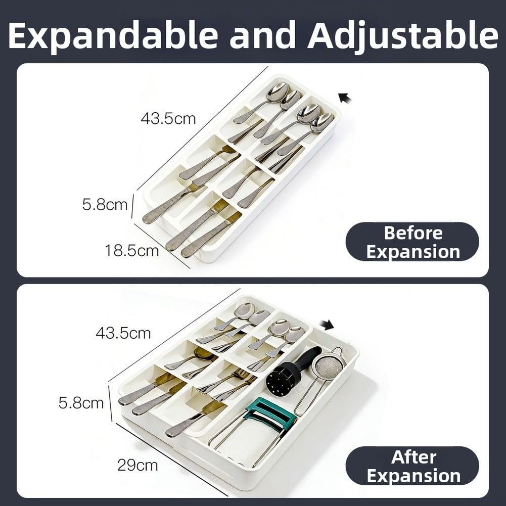 Organizador de cajones para utensilios de cocina, organizador de cubiertos de cocina extraíble, caja de almacenamiento para utensilios, soporte multiusos, diseño de ahorro para tenedores, cucharas