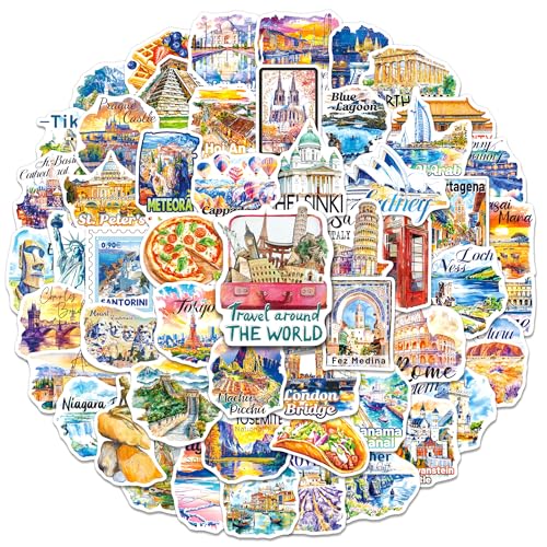 YTSQLER 200 PCS World Travel Stickers Waterproof Country City Landmark Stickers for Scrapbook Luggage Laptop Water Bottle Travel Souvenirs Decals for Women Men Adults