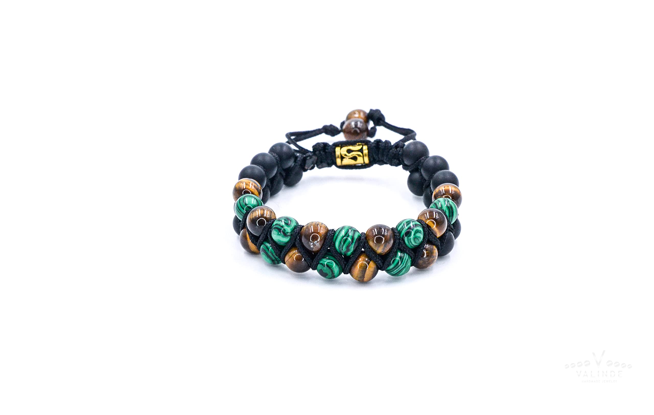 Herren Edelstein Armband | Malachit Tigerauge Onyx | Doppel Armband für Männer mit Edelsteinen | Makramee Naturstein Bracelet | Geschenk für Mann | Handgemacht