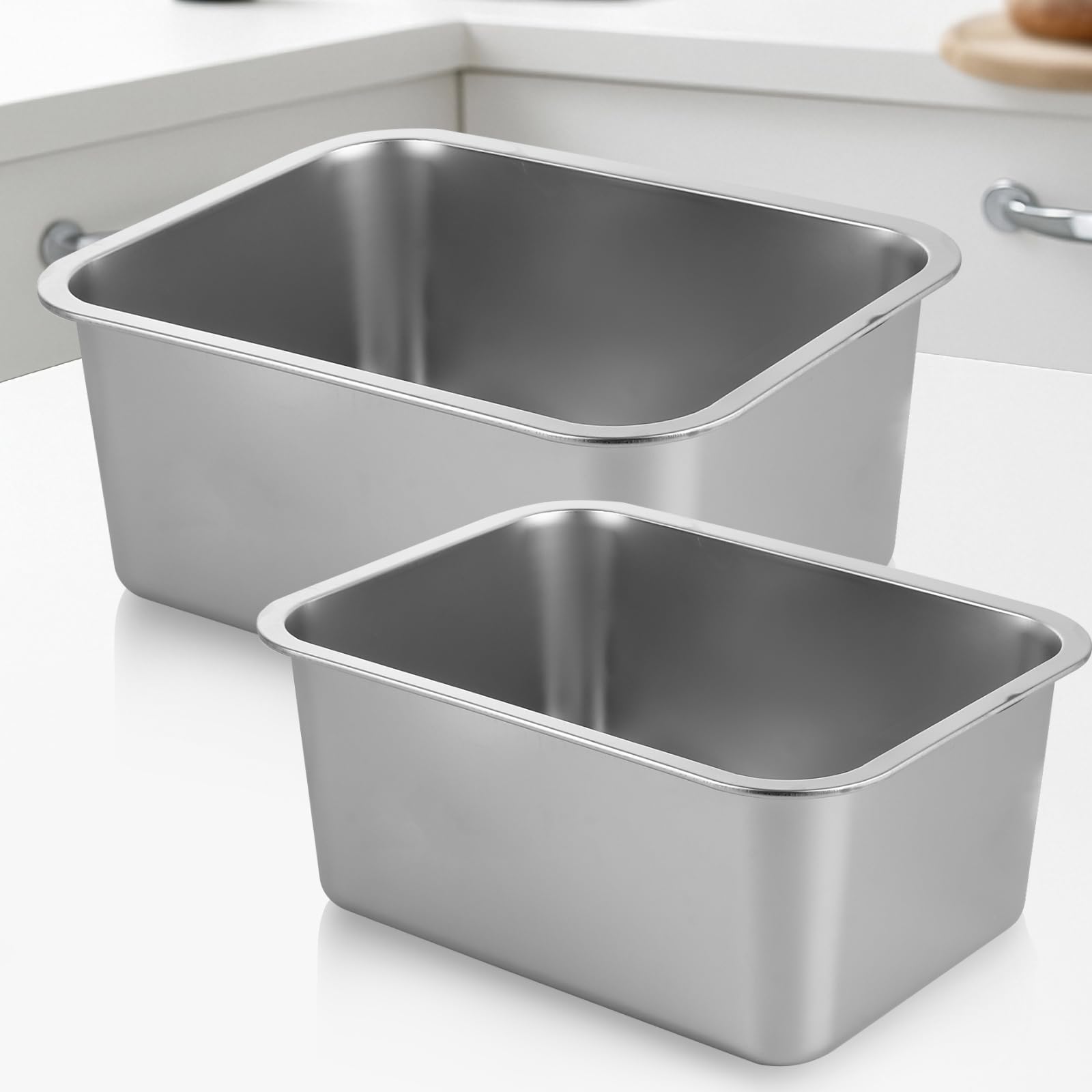 2 ciotole per bucato, 32 x 22 x 15 cm/36 x 27 x 15 cm, in acciaio inox 304, grande bacinella rettangolare in acciaio inossidabile, ciotole per lavare in metallo per lavello