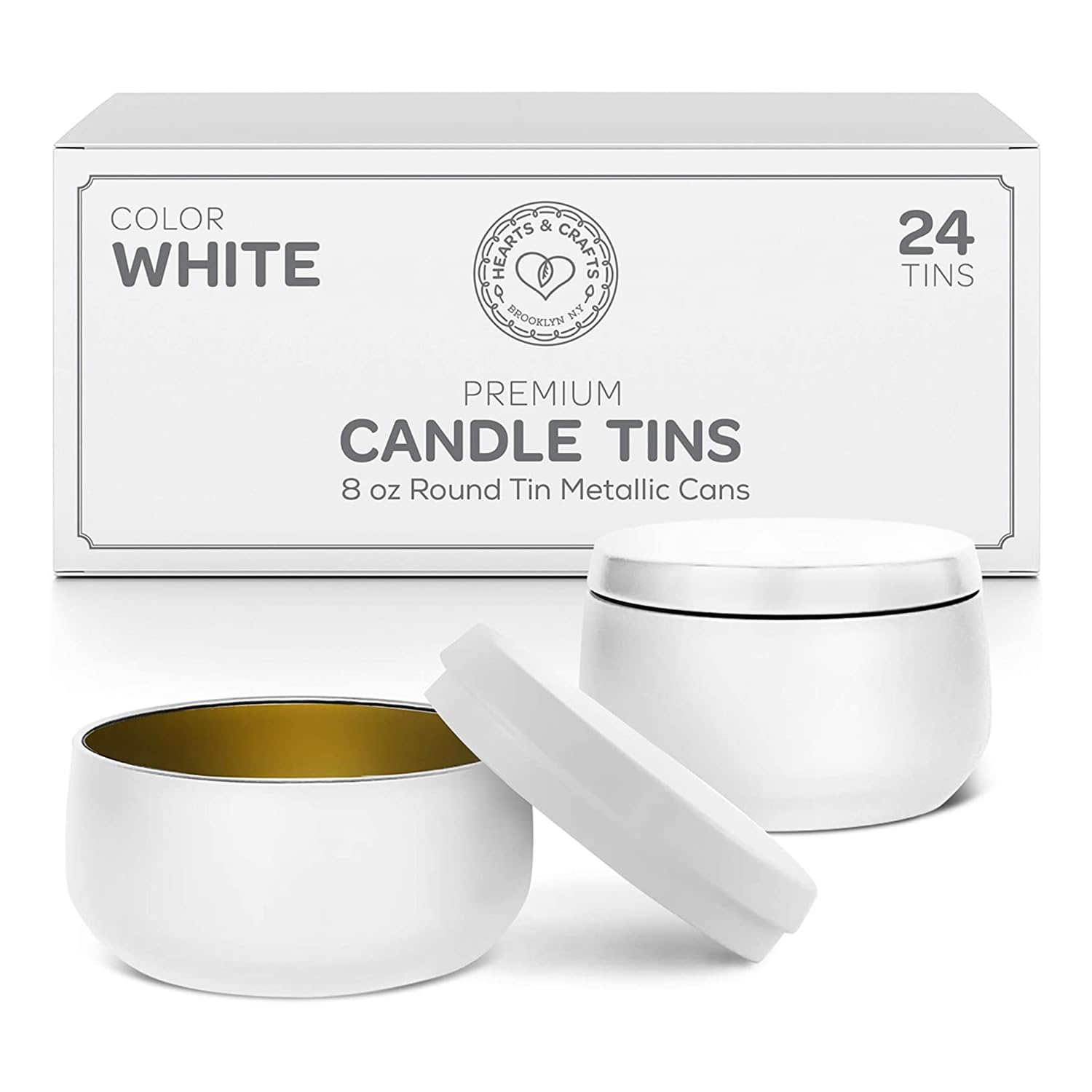 Pack of 24 Candle Jars for Making Candles - 8 oz Candle Tins with Lids by Hearts & Crafts - Empty Candles Container for DIY Crafts, Storage, and Decorating