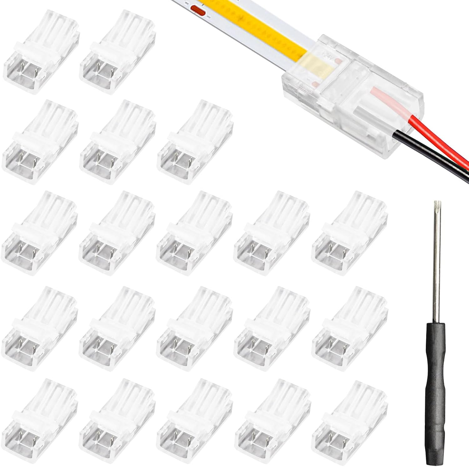 2 Pin 8 mm LED Strip Connectors RGB LED Light Strip Connectors with Screwdriver Waterproof LED Adapter Connectors for Strip Light Unwired Gapless Track Connector 5V 12V 24V