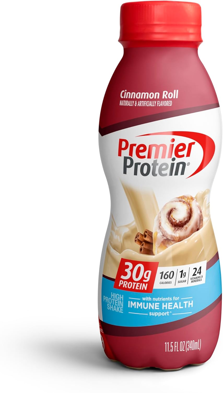 Premier Protein Shake, Cinnamon Roll, 30g Protein, 1g Sugar, 24 Vitamins & Minerals, Nutrients to Support Immune Health 11.5 fl oz