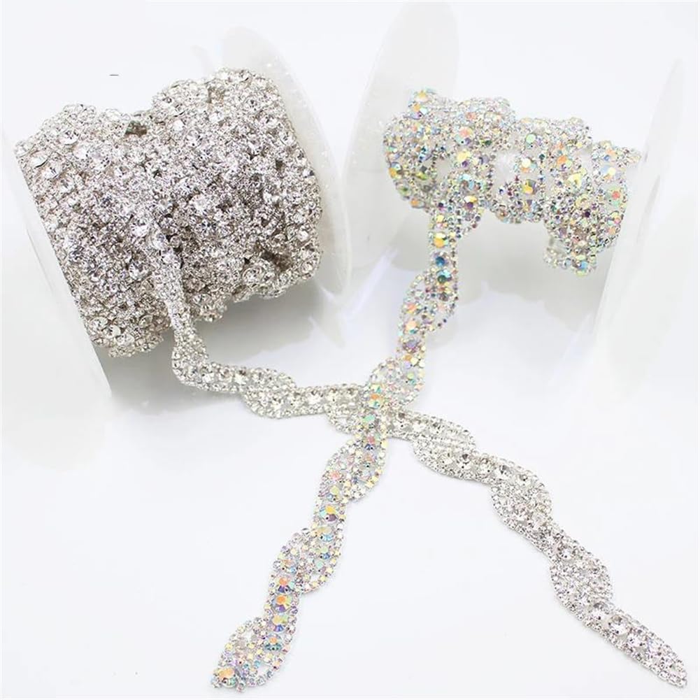 1/5Yards 2Cm S-Shaped AB Color Decoration Chain Sew Rhinestone Trim for Clothing Dress Skirt Hats White 5yards