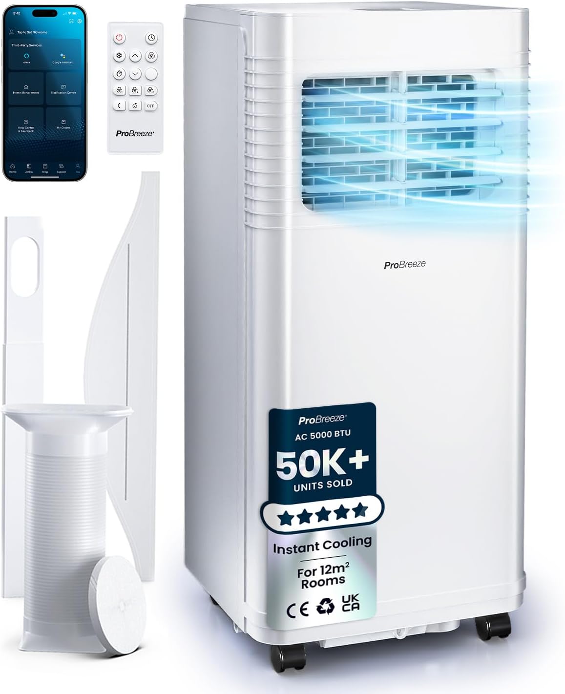 4-in-1 Smart Portable Air Conditioner 5000 BTU with Wifi, Remote Control, 24 Hour Timer & Dual Window Venting Kit Included - Powerful Air Conditioning Unit for Home