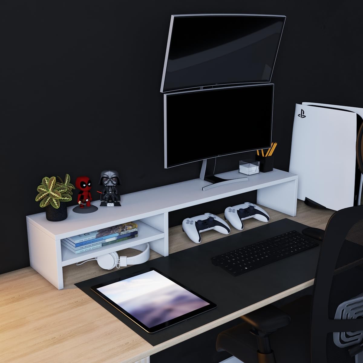 Suporte Para Monitor Elevado Mesa Home Office Setup Gamer Organizador MDP 100cm (Branco)
