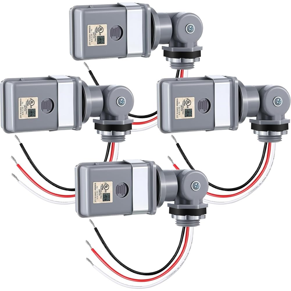 Jnchdghwa Photocell Sensor 4 Pack for Outdoor Lights, 120VAC 50/60 Hz IP54, Swivel Mount Dusk to Dawn Sensor